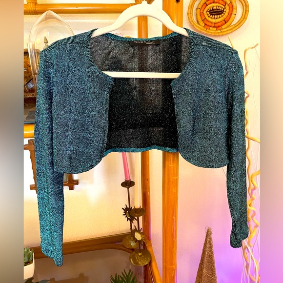 90s Nicole Miller Mini Cardigan Vintage Metallic Knit Cropped Sweater - Picture 1 of 10